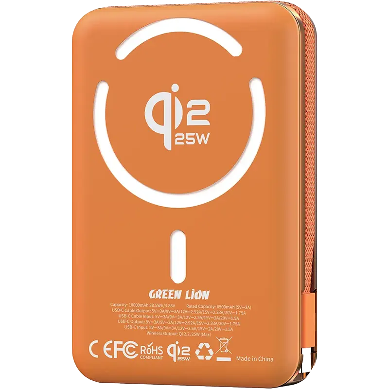 Green Lion WELLINGTON 10000mAh Magsafe Power Bank PD 35W Orange Mascom International.webp